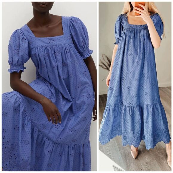 Mango Openwork Embroidery Dress Blue New - Picture 1 of 6
